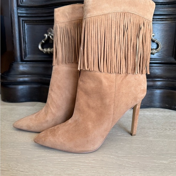Nine West Tries Pointed Toe Ankle Booties Cognac Suede Size 10 - Picture 5 of 11
